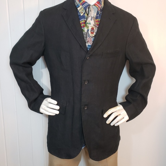 Mens Ralph Lauren Black Linen Blazer Jacket Sz L - Picture 1 of 7